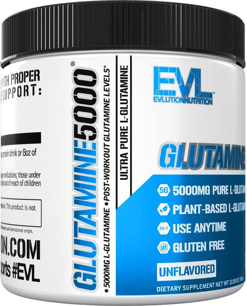 Pure Vegan L-Glutamine Powder Supplement - Evlution Nutrition 5g for Post Workout Recovery and Gut Health