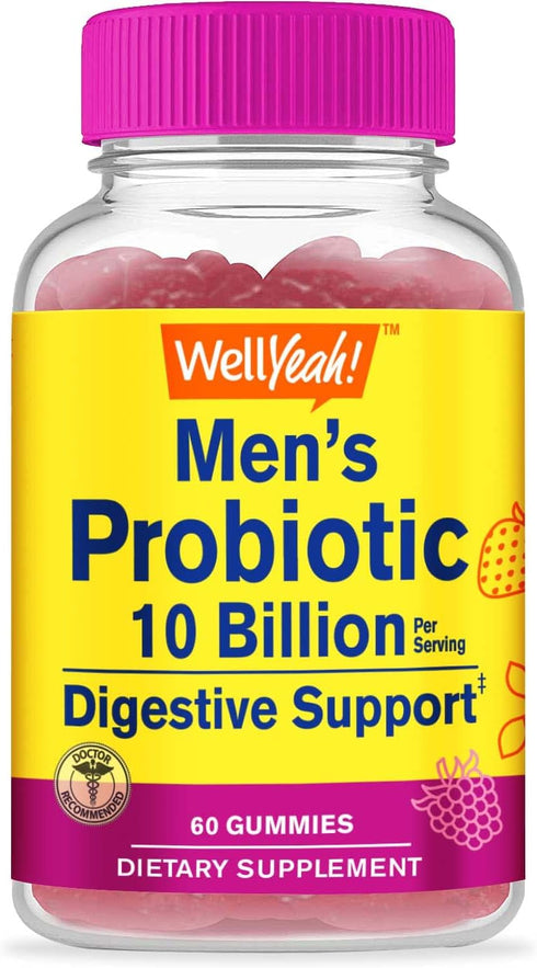 Probiotic Gummies for Men, 60 Gummies, 10 Billion CFUs, Gluten Free, Restore Digestive Balance, Reduce Bloating