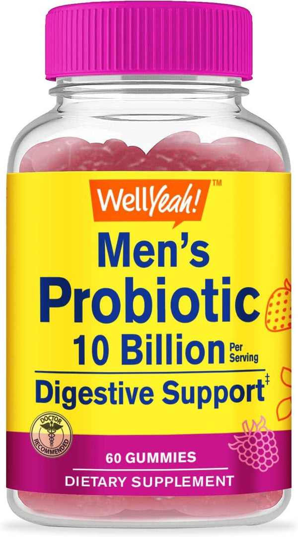 Probiotic Gummies for Men, 60 Gummies, 10 Billion CFUs, Gluten Free, Restore Digestive Balance, Reduce Bloating