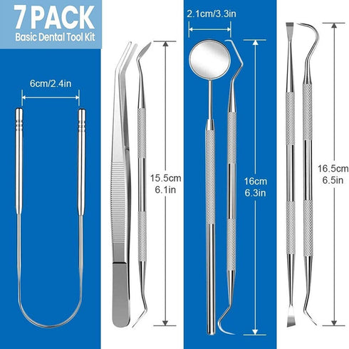 Professional Dental Tools Kit, 7 Pieces Dental Oral Kit with Pouch