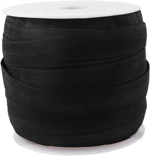 Teemico 50 Yards Black Elastic Foldover Ribbon | Stretch Fold Over FOE Elastics for Hair Ties