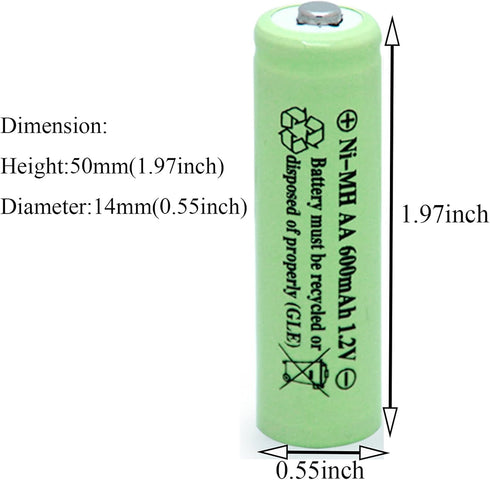 AA Ni-MH 600mAh 1.2V Double A Pre-Charged Rechargeable Batteries forGarden Landscaping Outdoor Solar Lights, String Lights, Pathway Lights(AA-600mAh-16pack)