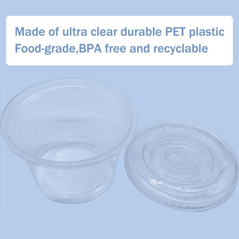 Qinsihwn 50 Pack 8 OZ Disposable Plastic Cups with Lids,Clear Portion Cups with Flat Lids,Disposable Clear Ice Cream