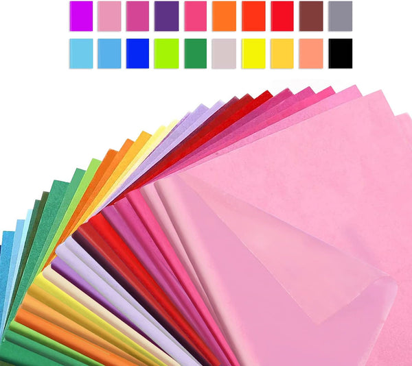 Multicolored Tissue Paper 20"x26" 100 Pack, 25 Colors for Gifts, Crafts, and DIY Paper Flowers