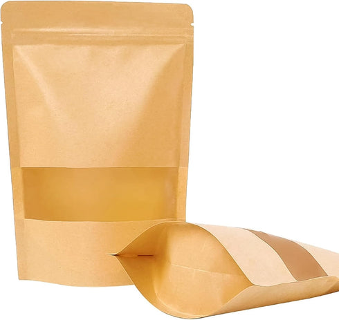 Moretoes 72pcs Kraft Paper Resealable Bags, 5.9x8.6 Inches Stand Up Pouches for Food Packaging, Ziplock Coffee Bags