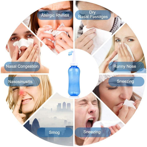 Darate Neti Pot Sinus Rinse Bottle, 500ML Nose Wash Cleaner for Adult & Kid, BPA Free with Sticker Thermometer
