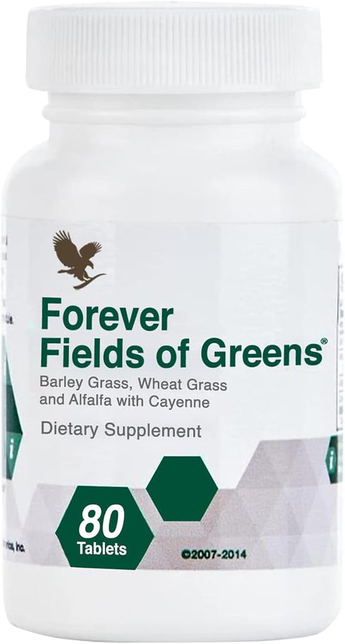 Forever Living Fields of Greens - Green Superfood Supplement with Barley Grass, Wheat Grass, 80 Tablets