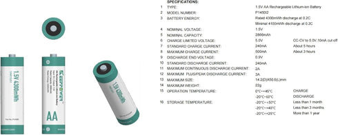 Keeppower 1.5V 4300mWh (4 Pack) Li-ion AA Rechargeable Batteries Lithium Double A Battery