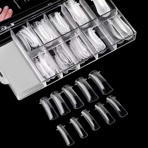 Nail Extension Form Tips, Clear 100pcs Poly Gel Acrylic Nails Mold, Dual Forms System for DIY Polish Manicure