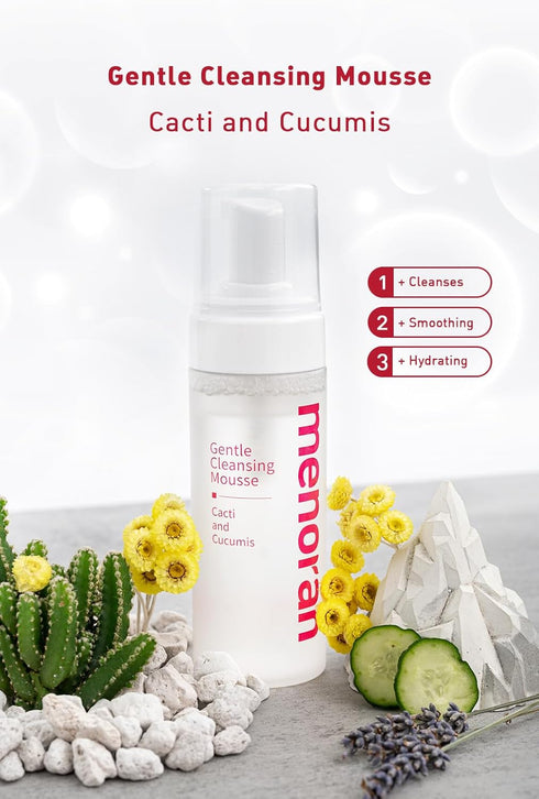 menorah skincare Gentle Cleansing Mousse, with Cacti, Cucumis, Hydration Soothing Facial Cleanser