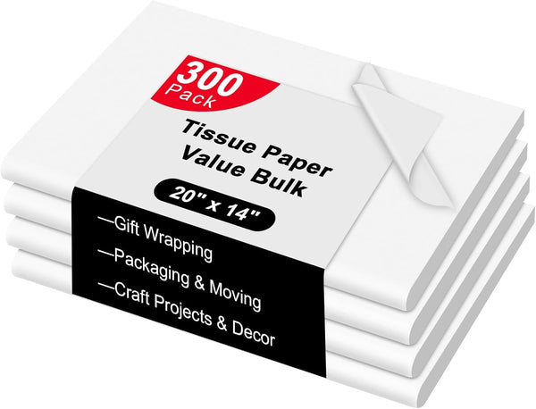 AORZIT 300 Sheets White Tissue Paper Bulk, 20" x 14" Large Wrapping Paper for Gift Bags, Storage, Gift Wrapping,