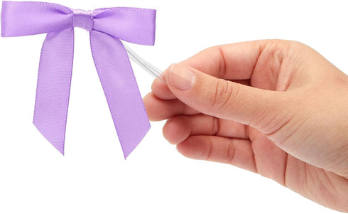 Bright Creations 100 Pack Purple Twist Tie Bows for Treat Bags, 3" Small Satin Ribbons for Craft Decoration, Gift Wrap