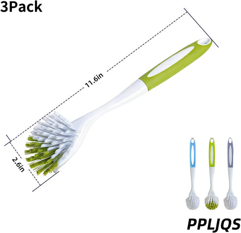 PPLJQS 3 Pack Dish Brush Scrub Brush with Handle - Stiff Bristles Dish Scrubber for Cleaning Dishes, Pots, Pans, Sink