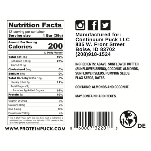 Protein Puck Vegan Protein Bars, Mini Coconut, Dates Flavor Good Vibes, 5g Plant Based Protein, 12 Count