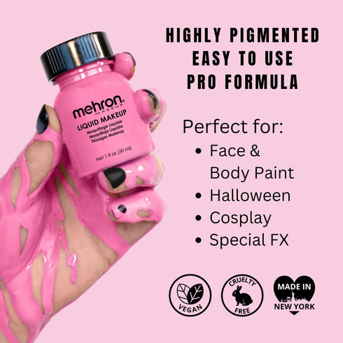 Mehron Makeup Liquid Face Paint and Body Paint, Pink, 1 oz, Perfect for Halloween, Cosplay, Air Brush Compatible