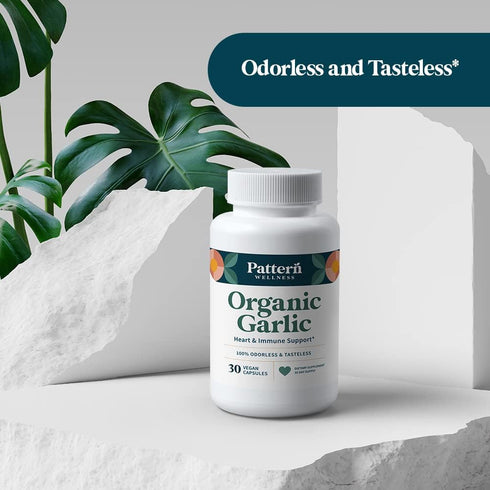 Pattern Wellness Odorless Organic Garlic, 1000mg - Healthy Immune, Circulatory & Cardiovascular Support - 30 Vegan
