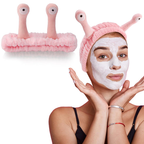 Light Pink Snail Face Wash Headband, Funny Skincare Spa Headband with Cute Alien Antenna for Women