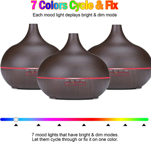 550ml Aroma Diffuser for Large Rooms, Ultra Quiet Essential Oil Diffuser with 7 Light Colors & Timer Setting