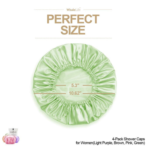 Shower Cap for Women, Reusable Extra Large Satin Double Layer EVA Waterproof Long Hair Caps (4 Pack)