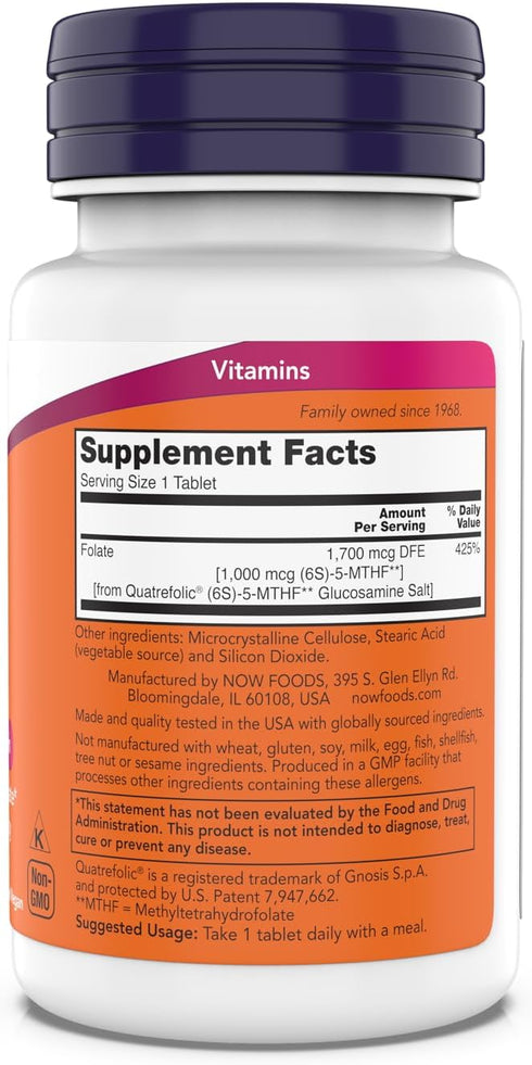 NOW Supplements, Methyl Folate 1,000 mcg - Metabolically Active Folate*, Co-Enzyme B Vitamin, 180 Tablets