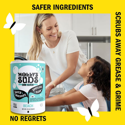 Molly's Suds Sink and All Purpose SCRUB | Gently Removes Stains, Scrubs Grease, Buffs Scratches | 2 Pack, Beach Scent