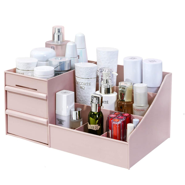 Simbuy Pink Makeup Organizer for Vanity— Bathroom Countertop Cosmetics Organizer with Drawers for Lipstick and Jewelry