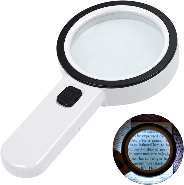 AIXPI Magnifying Glass with Light, 30X Handheld Magnifier with 12 LED for Reading Inspection