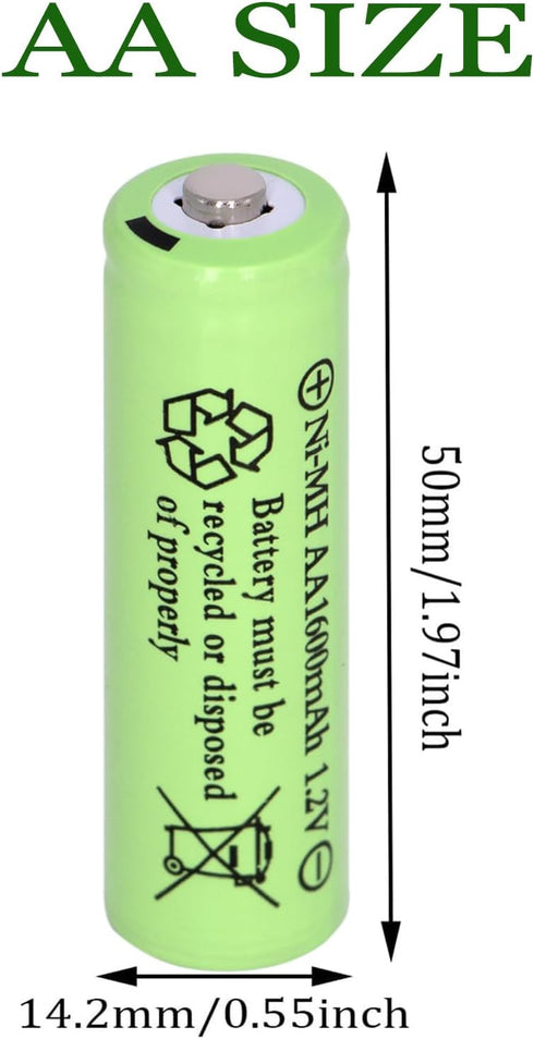16 Packs AA 1600mAh 1.2V Ni-MH High Performance Rechargeable Batteries for Solar Light Replacement, Toys