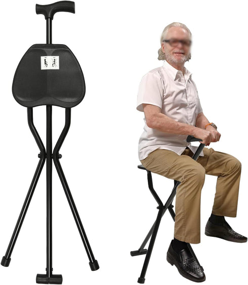 Mlonausz 35.4 Inches 249.12lbs Walking Stick, Walking Cane, Cane Chair, Folding Cane with Seat is Tall, and Supports up