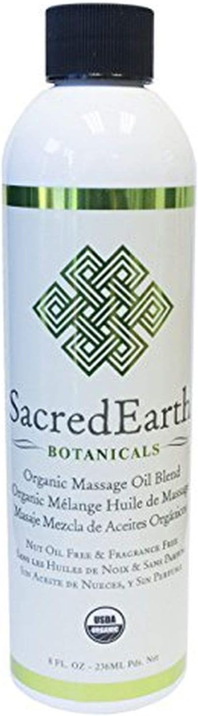 Sacred Earth Botanicals Organic Massage Oil Blend (8oz) - Unscented, Nut Oil Free, Gluten Free