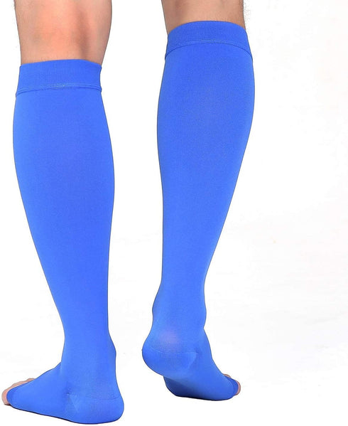 Knee High Compression Stockings - Firm Support 20-30 mmHg Opaque Maternity Socks, Open-Toe, 1 Pair Blue 3XL