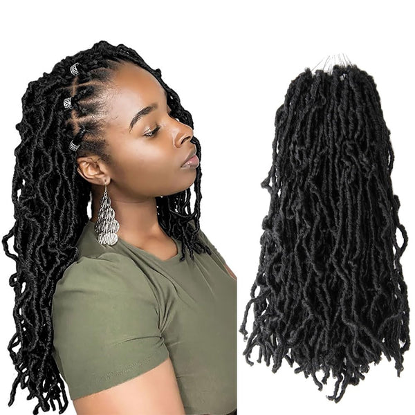 Niseyo Faux Locs Crochet Hair 14 Inch - 6 Packs Short Pre Looped Synthetic Hair Extensions (Jet Black)