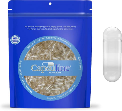 Capsuline Size 000 Empty Gelatin Capsules, Clear, 1000 Count, Gluten Free, Kosher