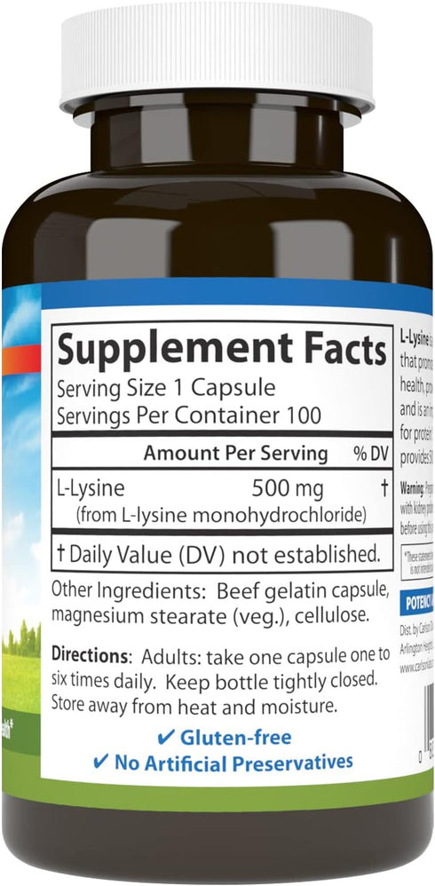 Carlson Labs L-Lysine, 500mg, 100 Capsules