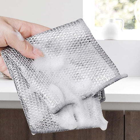 YinQin 6 PCS Double Layer Non-Scratch Wire Dishwashing Rags, Sturdy Reusable Steel Wire Cleaning Cloths for Kitchen