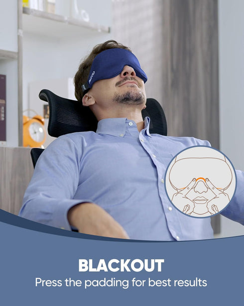 MZOO Sleep Eye Mask for Side Sleepers - 3D Light Blocking Patented Design Night Blindfold, Blue