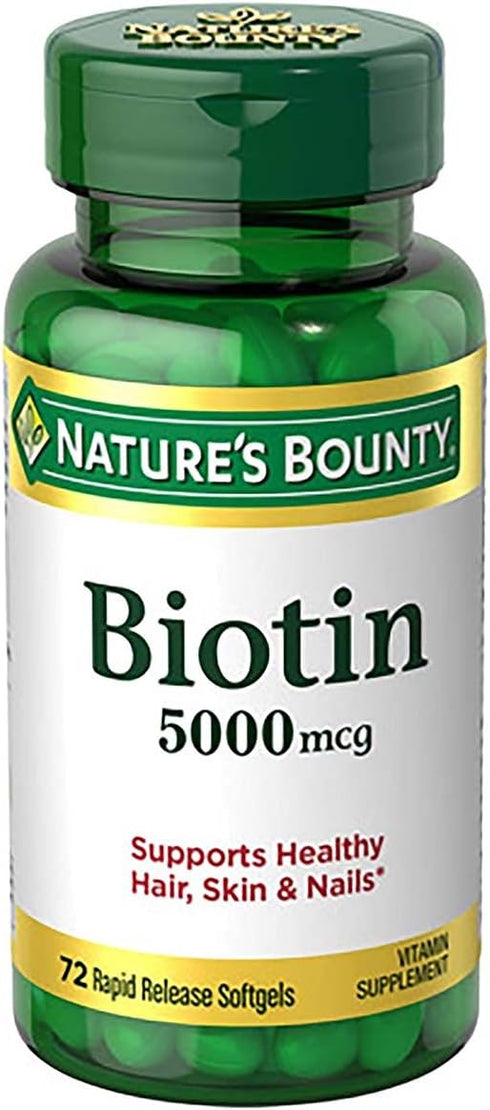 Nature's Bounty Biotin Super Potency 5000mcg - 72 Softgels (Pack of 2)