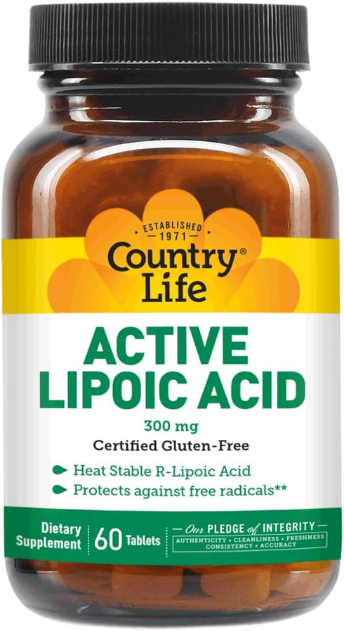 Country Life R-Alpha Lipoic Acid Complex 300mg, Antioxidant Support, No Yeast, Gluten, Milk