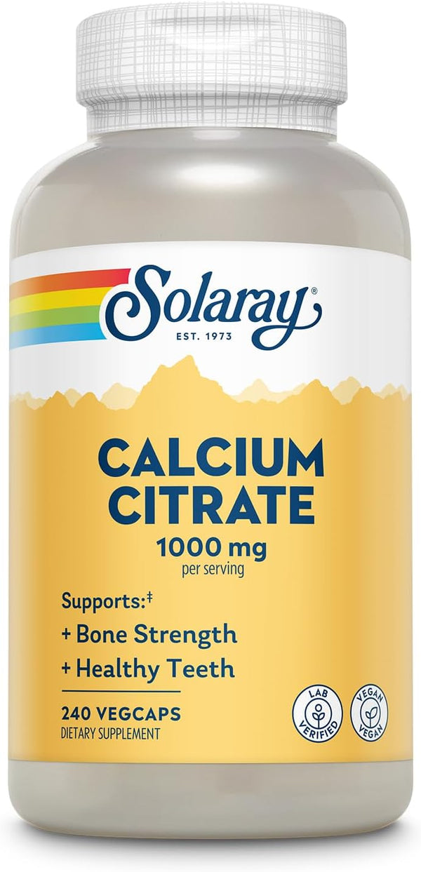 Solaray Calcium Citrate 1000mg, Chelated Calcium Supplement for Bone Strength, 60 Servings, 240 VegCaps