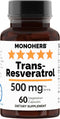 Trans Resveratrol 500 mg - 60 Veg Capsules, 250 mg per Capsule, Serving Size 2 Capsules: 500 mg, 30 Servings