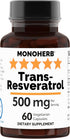 Trans Resveratrol 500 mg - 60 Veg Capsules, 250 mg per Capsule, Serving Size 2 Capsules: 500 mg, 30 Servings