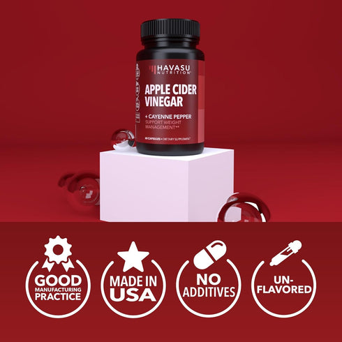 HAVASU NUTRITION Apple Cider Vinegar Capsules with 500mg Apple Cider Vinegar and 20mg Cayenne Pepper, 60 Capsules