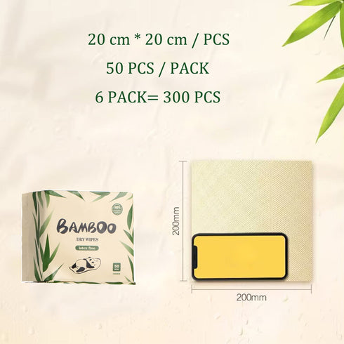 LEKOCH 300 Sheets Disposable Bamboo Dry Wipes, Ultra Soft Facial Tissue for Sensitive Skin, Baby Care (6 Packs)