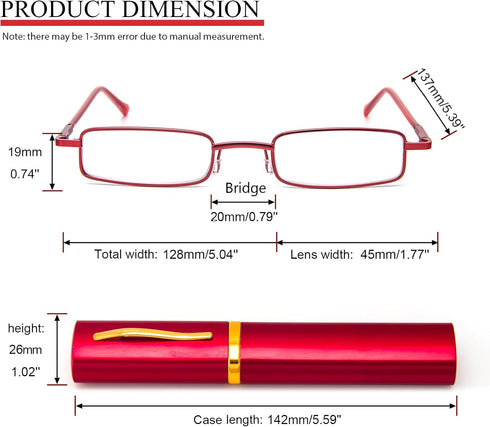 REAVEE 3 Pack Slim Pen Reading Glasses for Women Men, Stylish Readers with Portable Clip Case