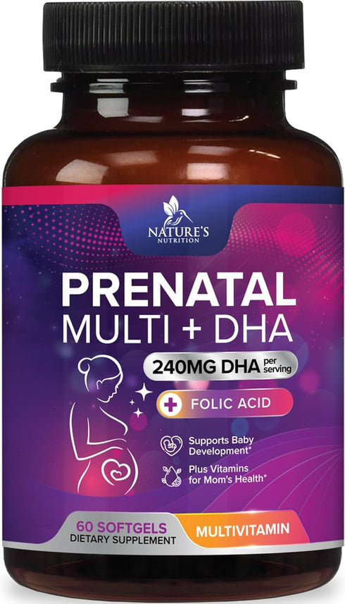 Women's Prenatal Multivitamin with Folic Acid + DHA, 60 Softgels for Fetal Support, Non-GMO