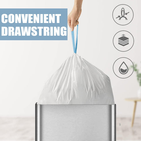57 Count Small Trash Bags, 4 Gallon Tear-Free Unscented White Drawstring Garbage Bags for Bathroom