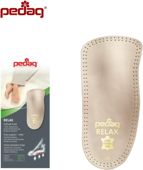 Pedag Relax 3/4 Insoles - German Made, Wide Arch Support Inserts with Latex Heel Cup, Tan, Women’s US 12/Men 9/EU 42