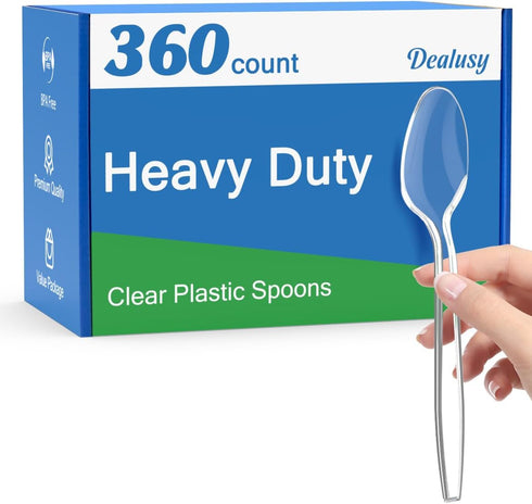 360 Count Clear Plastic Spoons Disposable, BPA-Free, Heavy Duty Bulk for Party Supply