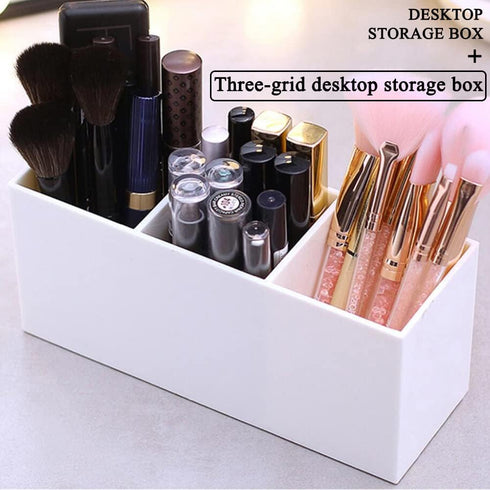 AKOAK 1 Pack Black and White Three Grid Desktop Storage Box, Makeup Brush Lipstick Eyebrow Pencil Display Stand, White