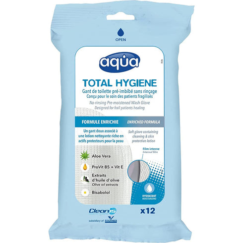 Cleanis Aqua Wash Reusable Gloves - Medical Grade Pre-Moistened Cleansing Wipes -